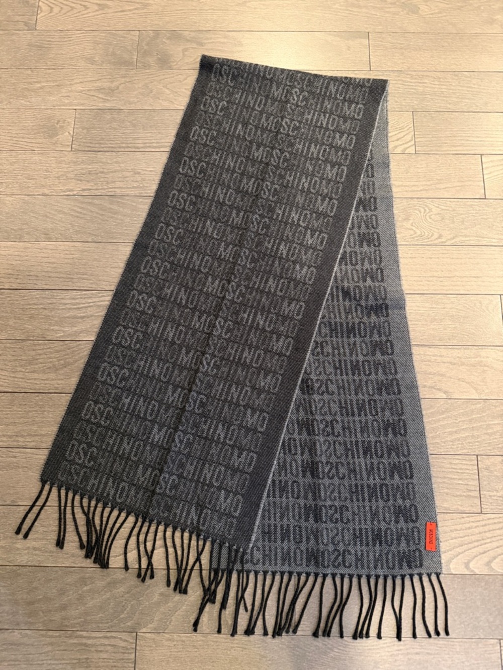 Moschino Two-Tone Gray Logo Wool Scarf